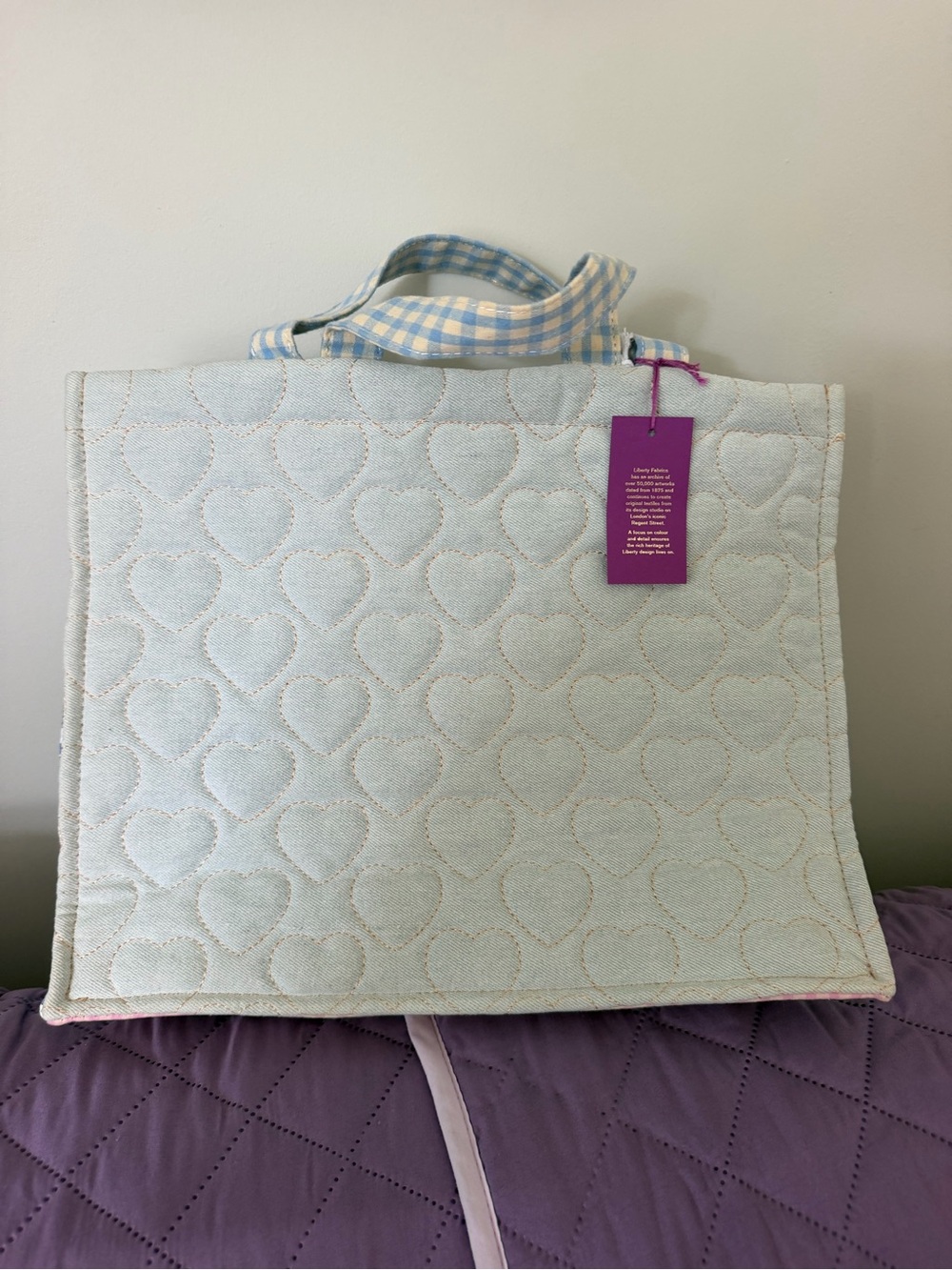 STONEY CLOVER LANE x LIBERTY FABRIC Quilted Heart Tote Bag with Gingham Handles
